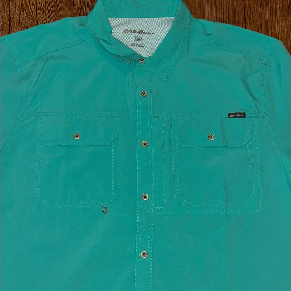 Eddie Bauer Men's Teal Button Down Shirt - Picture 8 of 11